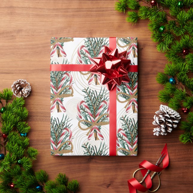 Papel De Presente Bengalas em Círculos Dourados (Presente de Natal)