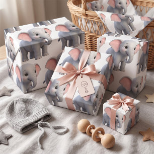 Papel De Presente Berçário de Elefante Bebê Fofo Cartoon