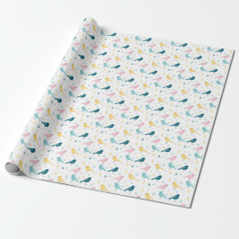 Papel De Presente Berçário Nome Personalizado Padrão de Pássaros Pas