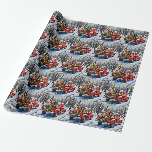 Papel De Presente Bernedoodle Christmas Red Truck Holiday (Desenrolado)