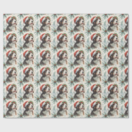 Papel De Presente Bernedoodle Festivo Cachorro Chapéu de Papai Noel