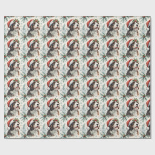 Papel De Presente Bernedoodle Festivo Cachorro Chapéu de Papai Noel 