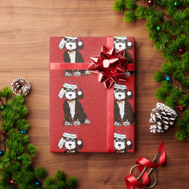Papel De Presente Bernedoodle Red Xmas Personalizado (Presente de Natal)