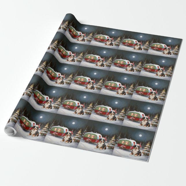Papel De Presente Bernese Mountain Caravan Aventura de Natal (Desenrolado)
