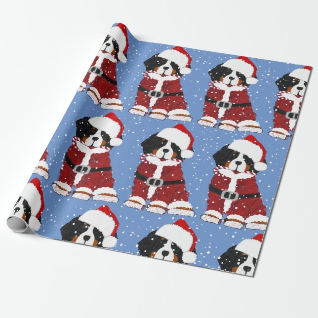 Papel De Presente Bernese Mountain Dog Papais noeis Pata Azul (Desenrolado)