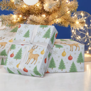 Papel De Presente Berrendas de Aquarela e Árvore de Natal -