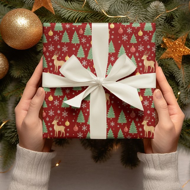 Papel De Presente Berrendas de Aquarela e Árvore de Natal - (Criador carregado)