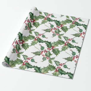 Papel De Presente Berrias Vermelhas e Holly das Aquarelas