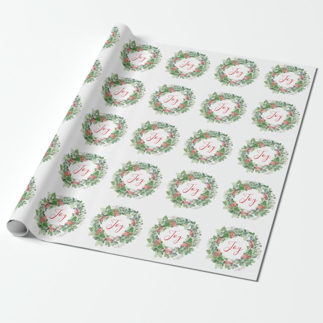 Papel De Presente Berries de inverno e Joy Greenery Natal (Desenrolado)