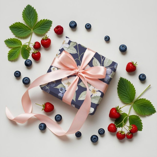 Papel De Presente Berries e Flores Selvagens Chás de fraldas Berry S (Berry Sweet Baby Shower Wild Berries & Flowers Wrapping Paper)