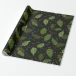 Papel De Presente Berries Vermelho e Roxo Holly Christmas<br><div class="desc">Lindo padrão natalício com bagas vermelhas,  bagas roxas e folhas ocas verdes. Projetado por Cherie</div>