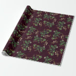 Papel De Presente Berry Christmas<br><div class="desc">Impressões botânicas de Blackberry no topo de uma sombra dolorosa de velvet de bagas.</div>