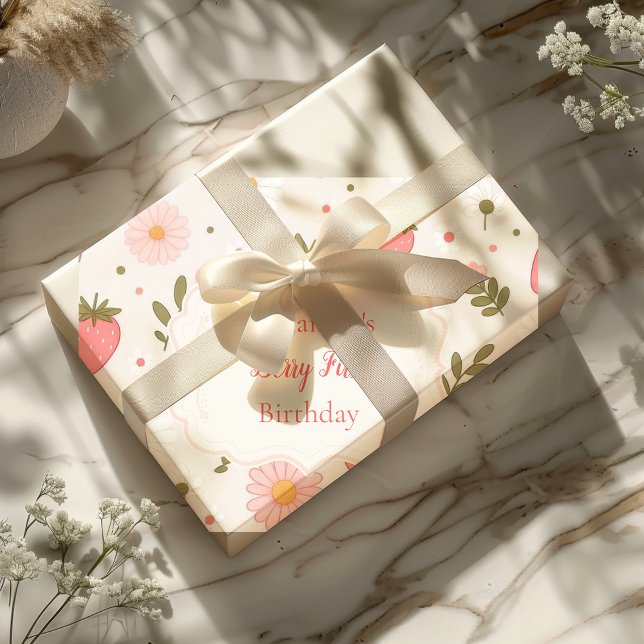 Papel De Presente Berry First | primeiro aniversario de morango (Criador carregado)