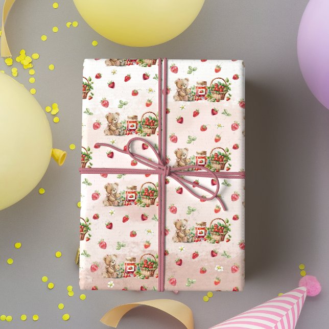Papel De Presente Berry First Strawberry and Bear Birday (Criador carregado)