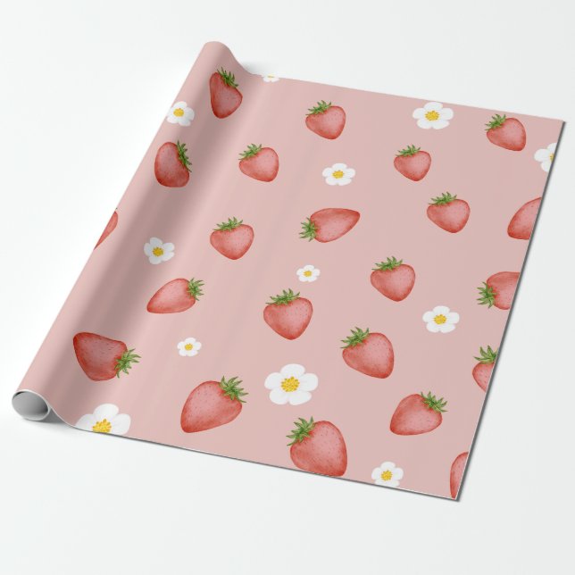 Papel De Presente Berry primeiro aniversario Strawberry Themed Wrapp (Desenrolado)