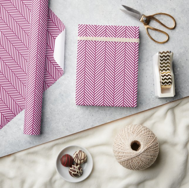 Papel De Presente Berry Purple e White Herringbone (Artesanato)