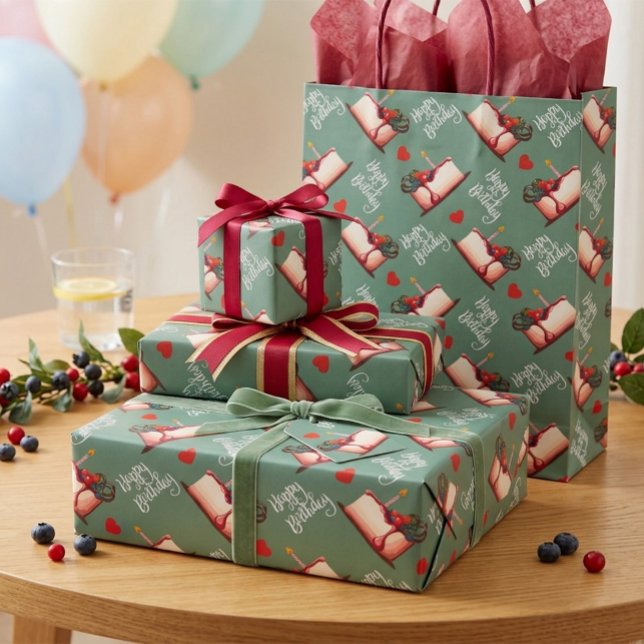 Papel De Presente Berry Sweet Birthday Cake Pattern Wrapping Paper (Criador carregado)