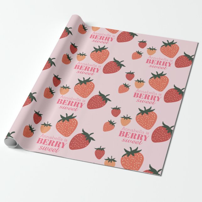 Papel De Presente Berry Sweet Strawberry Nome Personalizado Rosa (Desenrolado)