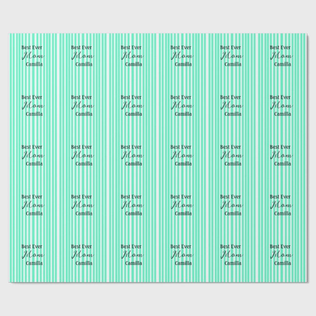 Papel De Presente Best ever mom green stripped pattern pastel neon  (Aberto)