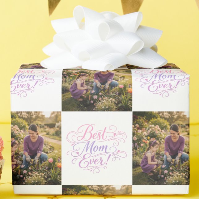 Papel De Presente Best Mom Ever Pastel Hearts Custom Photo (Criador carregado)