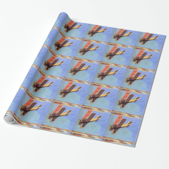 Papel De Presente Bi Plane Vintage (Desenrolado)