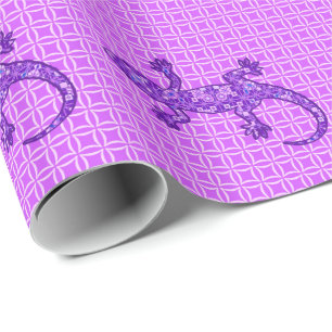 Papel De Presente Bíblia Tribal Gecko - violeta e ametista roxo