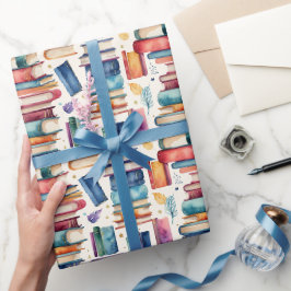 Papel De Presente Biblioteca de Livros de Aquarela Caprichosa Leitur
