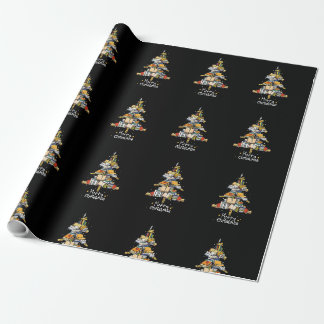 Papel De Presente Biblioteca de Natal Feliz Livro de Árvores Cute Lo