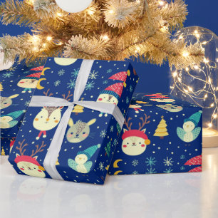 Papel De Presente Bichinhos-de-Natal Árvores Azuis