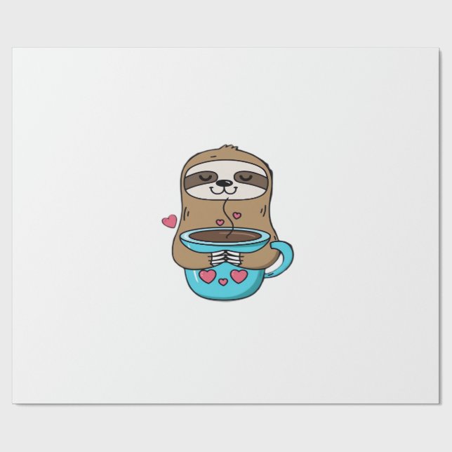 Papel De Presente Bicho-preguiça Chibi Amante de Café � Bicho-pregui (Aberto)