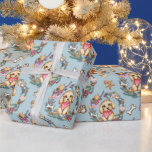 Papel De Presente Bichon Christmas<br><div class="desc">Este adorável Bichon quer desejar aos seus amigos e família um Feliz Natal. Um fundo azul claro com um adorável Bichon a percorrer uma coroa de Natal e pequenos ossos bonitos por toda a parte.</div>