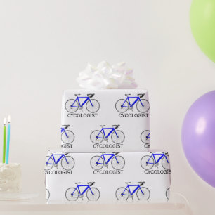 Papel De Presente Bicicleta Azul com Texto Cycologista em Branco