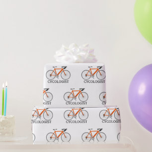 Papel De Presente Bicicleta Laranja com Texto Cycologista em Branco