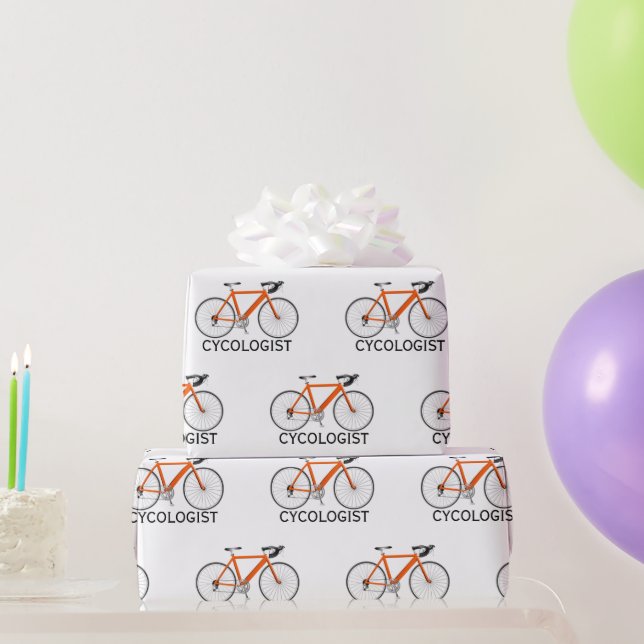 Papel De Presente Bicicleta Laranja com Texto Cycologista em Branco (Presentes para festas)