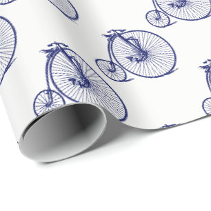 Papel De Presente Bicicleta Penny Farthing Vintage Velocípede Azul