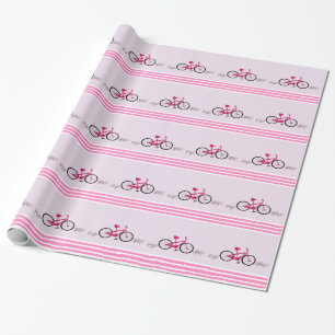 Papel De Presente Bicicleta Rosa com Laço Rosa