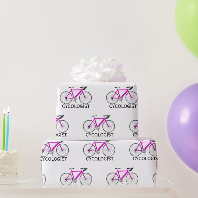 Papel De Presente Bicicleta Rosa com Texto Cycologista em Branco (Presentes para festas)