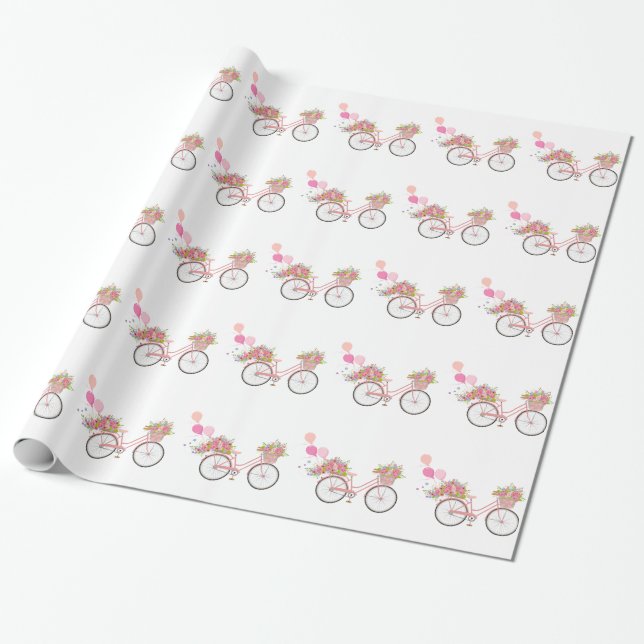 Papel De Presente Bicicleta Rosa Whimsical (Desenrolado)