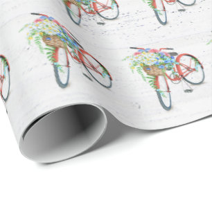 Papel De Presente Bicicleta Vermelha com Flower Basket