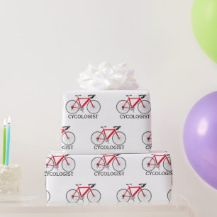 Papel De Presente Bicicleta Vermelha com Texto Cycologista em Branco