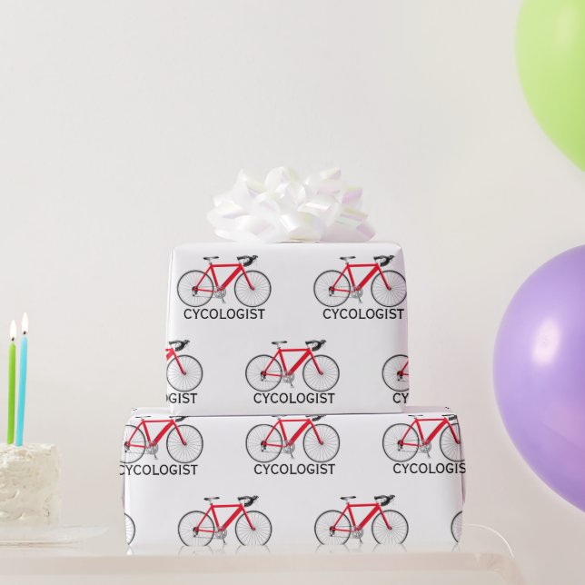 Papel De Presente Bicicleta Vermelha com Texto Cycologista em Branco (Presentes para festas)