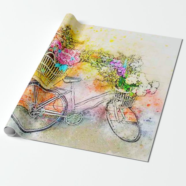 Papel De Presente Bicicletas e flores (Desenrolado)