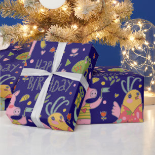 Papel De Presente Bicicletas Engraçadas Cantando Feliz Aniversário