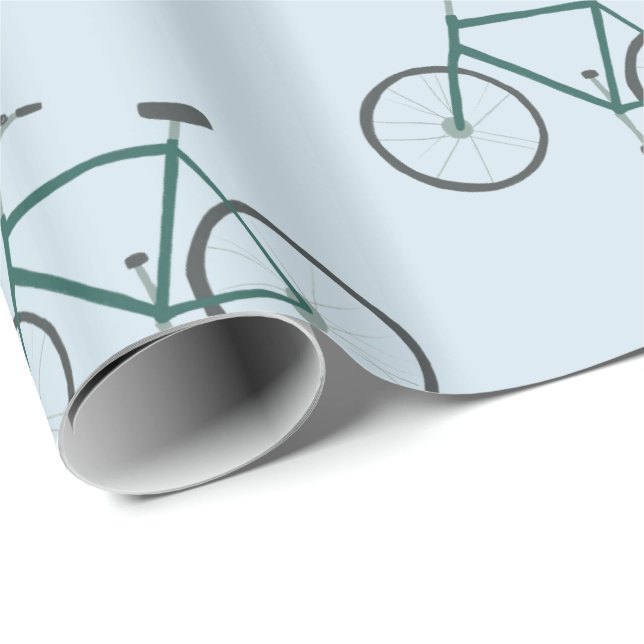Papel De Presente Bicicletas Verdes Padrões Azuis Quebra de Presente (Ponta do rolo)
