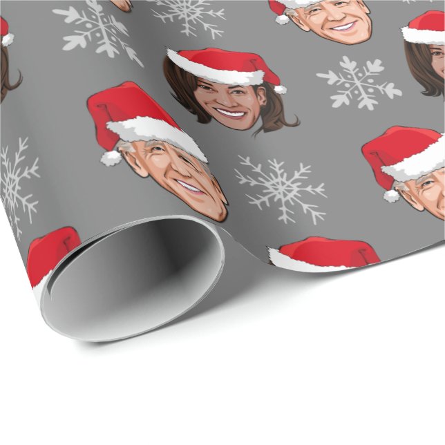 Papel De Presente Biden Harris Santa Hat Pattern (Ponta do rolo)