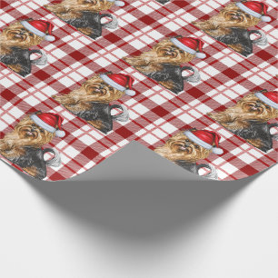 Papel De Presente Biewer Terrier e Red Holiday Xadrez Natal