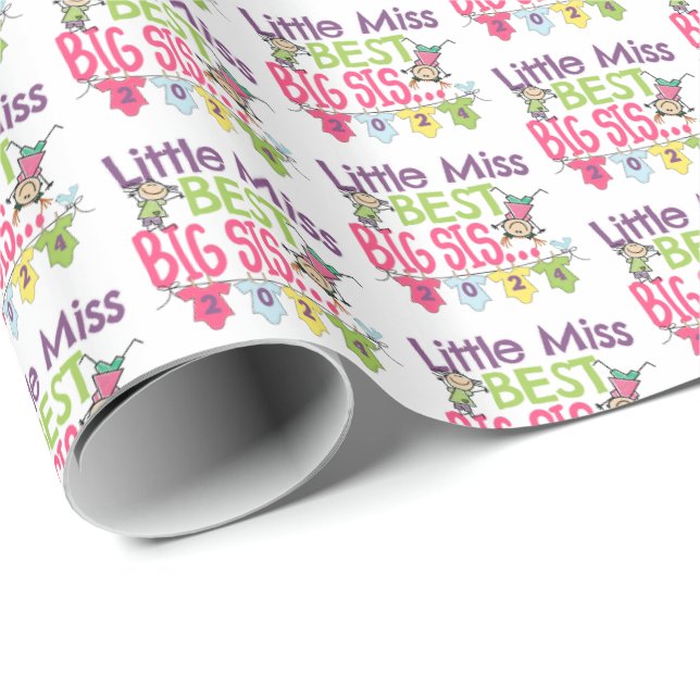 Papel De Presente Big Sister 2024 - Little Miss Best Big Sis (Ponta do rolo)