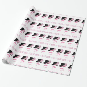 Papel De Presente bigode rosa, chapéu alto e pérolas