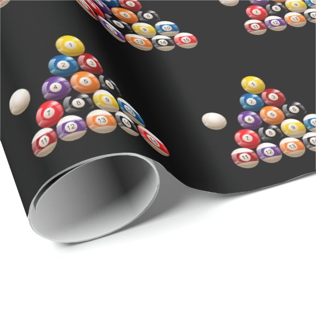 Papel De Presente Billiard Balls em Preto (Ponta do rolo)