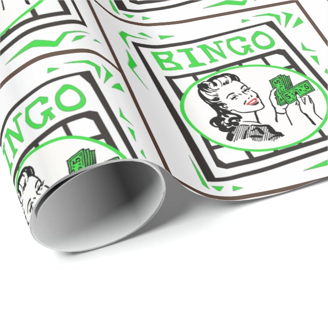 Papel De Presente Bingo Lady Com Cartão De Bingo De Dinheiro (Ponta do rolo)